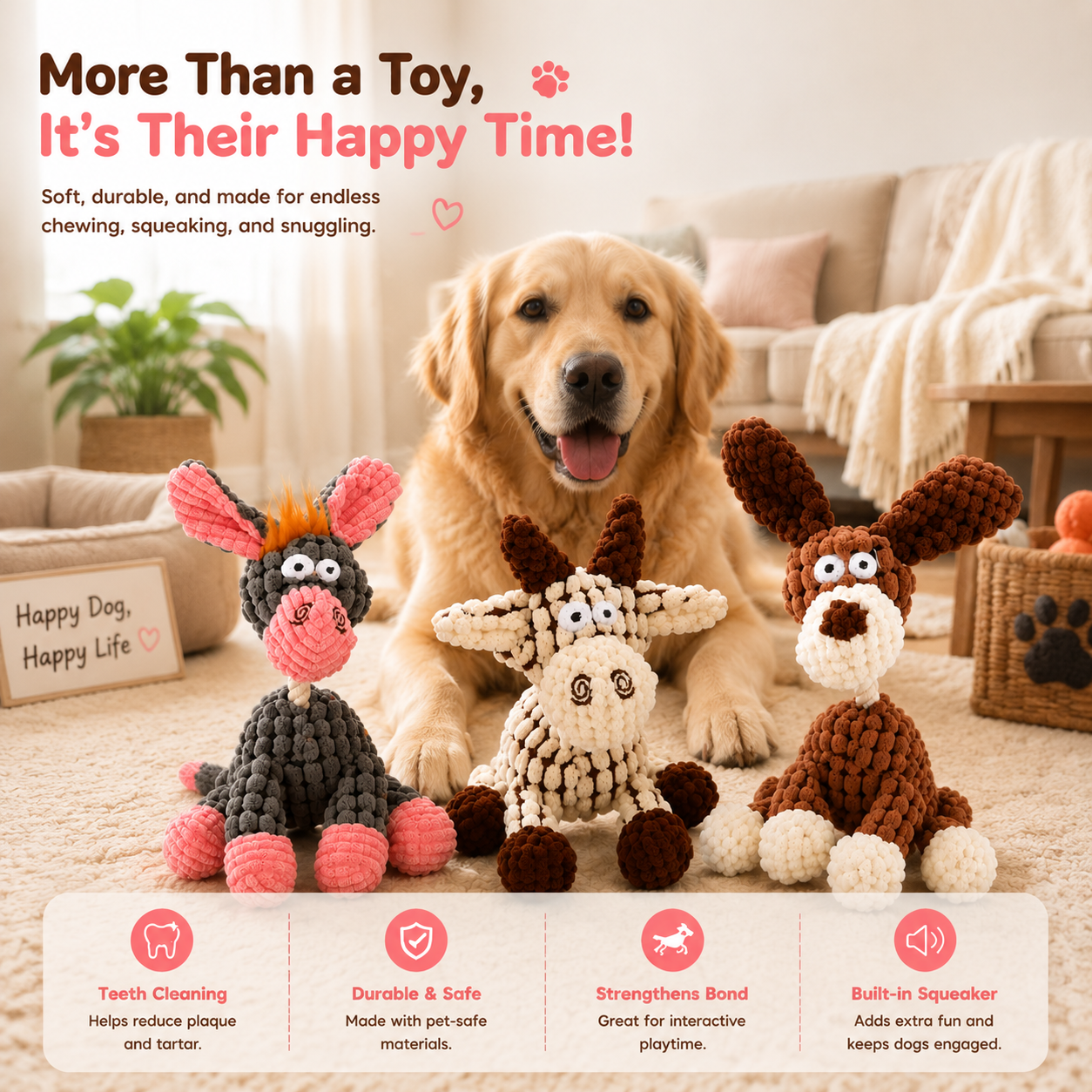 Cute Plush Rope Dog Toy – Soft, Durable & Squeaky Chew Fun!