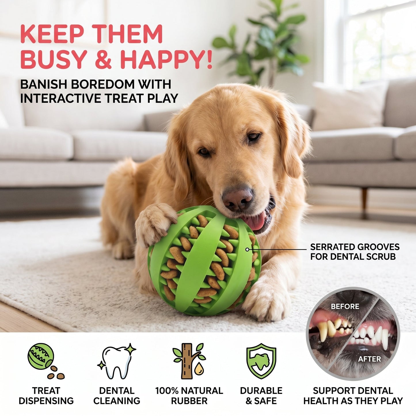 Dog Treat Dispensing Ball – Keep Your Pup Busy & Teeth Clean!