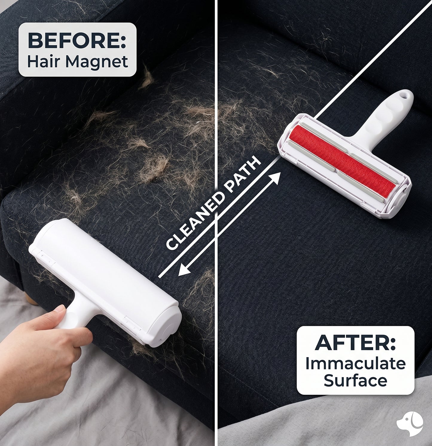 Ultimate Pet Hair Remover Roller - Reusable Lint Roller with 2-Way Self-Cleaning for Furniture, Carpet, Car Interior, and Clothes.