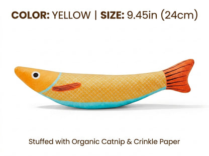 Interactive Plush Fish Cat Toy with Organic Catnip & Crinkle Paper - Bite-Resistant Kicking Toy for Indoor Cats (3 Colors)