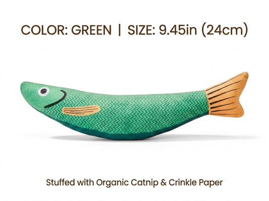 Interactive Plush Fish Cat Toy with Organic Catnip & Crinkle Paper - Bite-Resistant Kicking Toy for Indoor Cats (3 Colors)