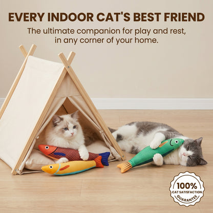 Interactive Plush Fish Cat Toy with Organic Catnip & Crinkle Paper - Bite-Resistant Kicking Toy for Indoor Cats (3 Colors)