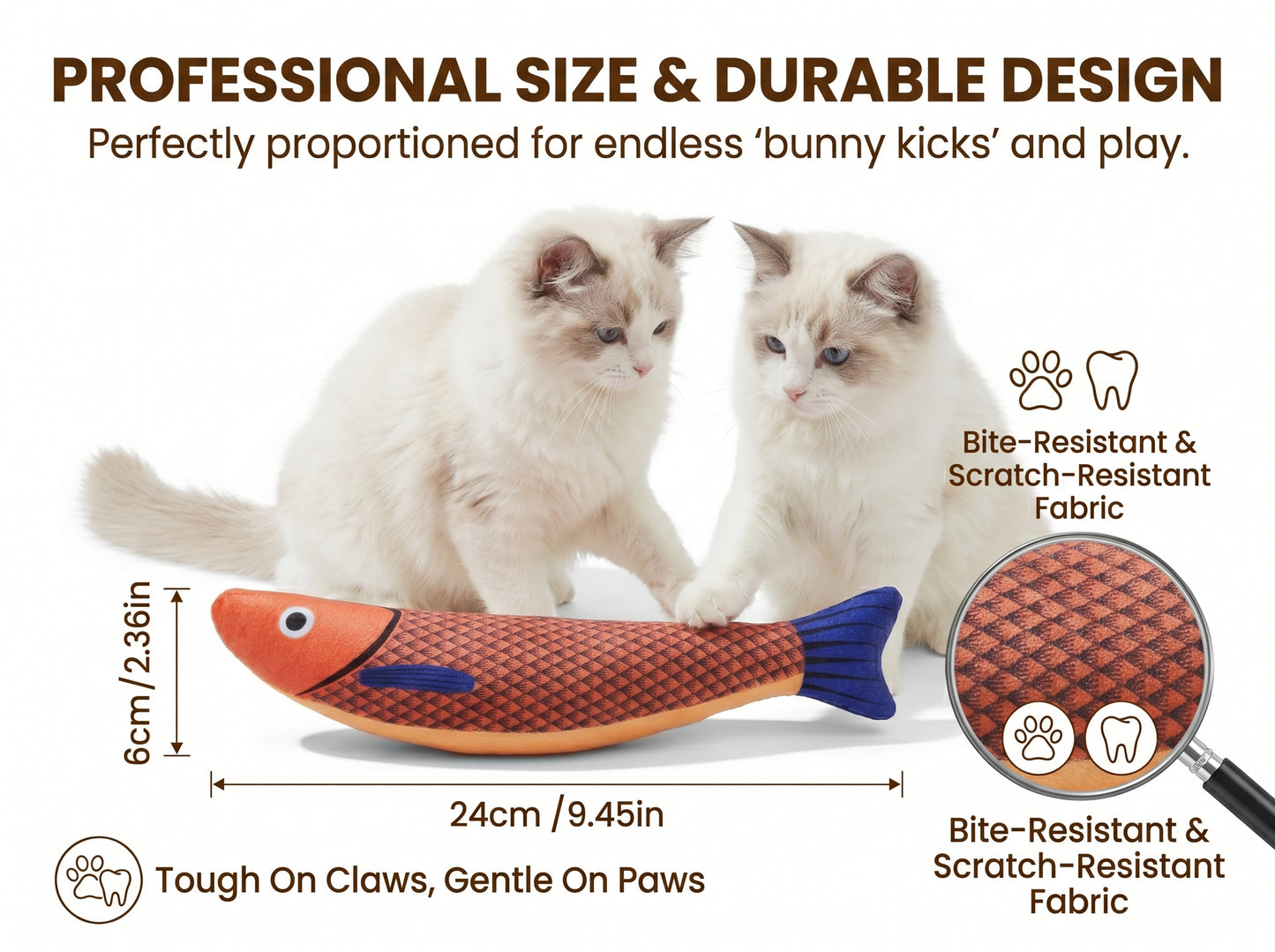 Interactive Plush Fish Cat Toy with Organic Catnip & Crinkle Paper - Bite-Resistant Kicking Toy for Indoor Cats (3 Colors)